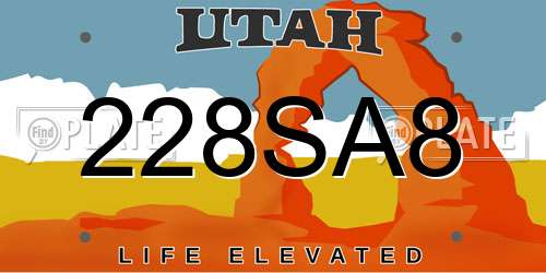 228SA8 Utah License Plate