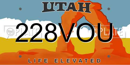 228VOU Utah License Plate