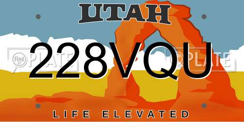 228VQU Utah License Plate