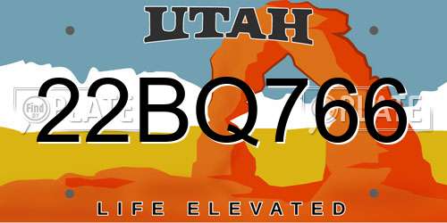 22BQ766 Utah License Plate