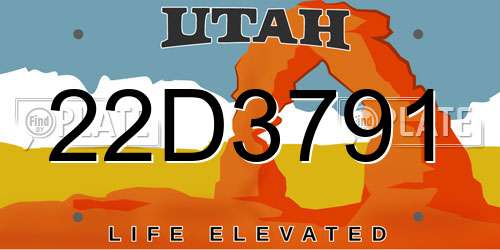 22D3791 Utah License Plate