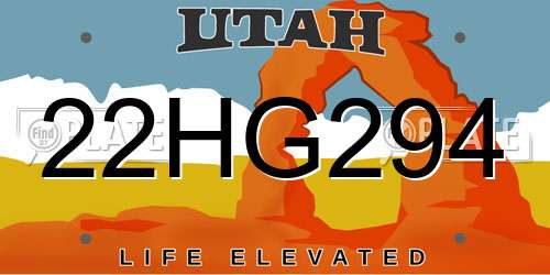 22HG294 Utah License Plate