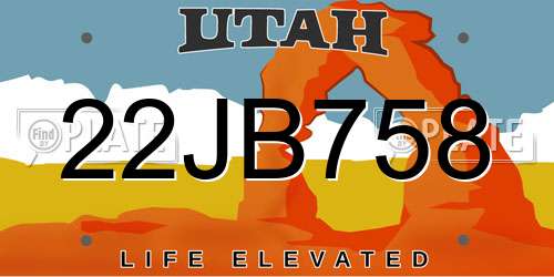 22JB758 Utah License Plate