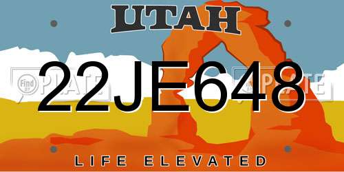 22JE648 Utah License Plate