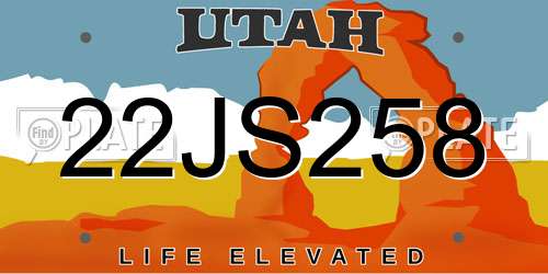 22JS258 Utah License Plate