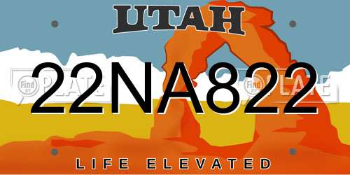 22NA822 Utah License Plate