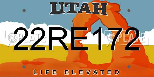 22RE172 Utah License Plate