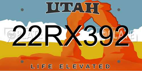 22RX392 Utah License Plate