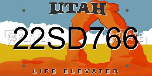 22SD766 Utah License Plate