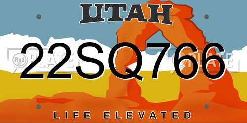 22SQ766 Utah License Plate