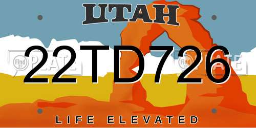 22TD726 Utah License Plate