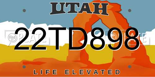 22TD898 Utah License Plate