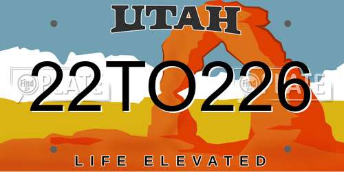 22TO226 Utah License Plate