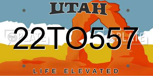 22TO557 Utah License Plate