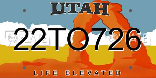 22TO726 Utah License Plate