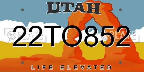22TO852 Utah License Plate