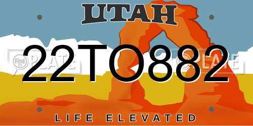 22TO882 Utah License Plate