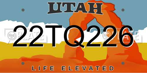 22TQ226 Utah License Plate