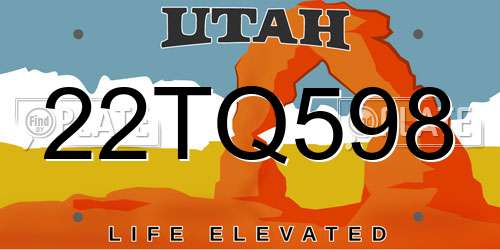 22TQ598 Utah License Plate