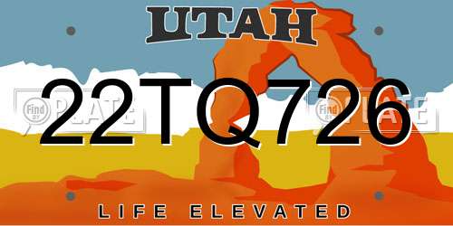 22TQ726 Utah License Plate