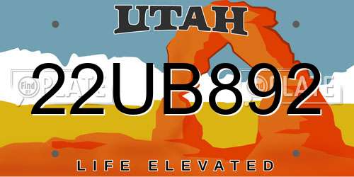 22UB892 Utah License Plate