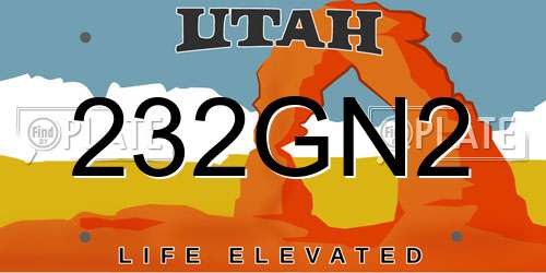 232GN2 Utah License Plate