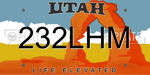 232LHM Utah License Plate