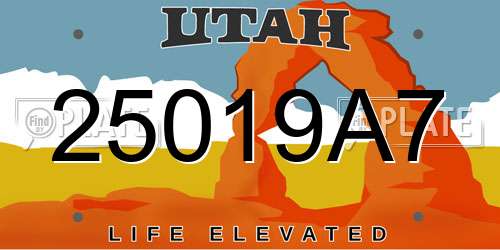 25019A7 Utah License Plate