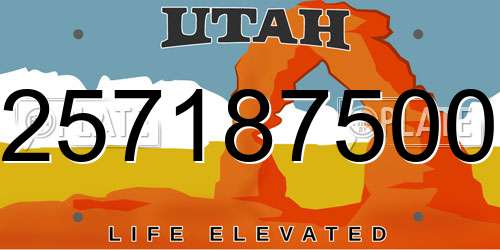 257187500 Utah License Plate