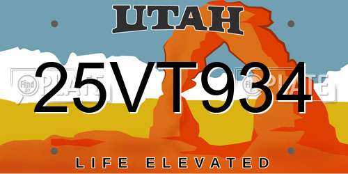 25VT934 Utah License Plate