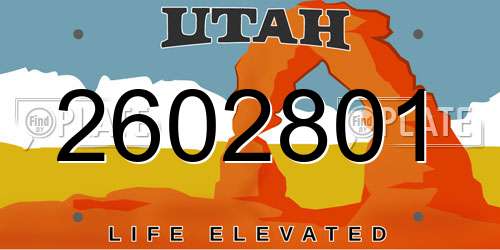 2602801 Utah License Plate