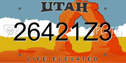 26421Z3 Utah License Plate