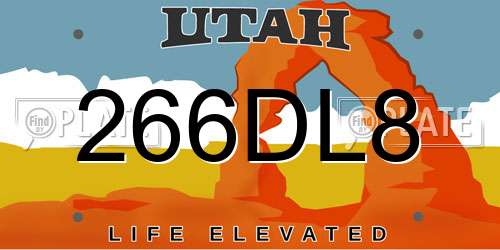 266DL8 Utah License Plate