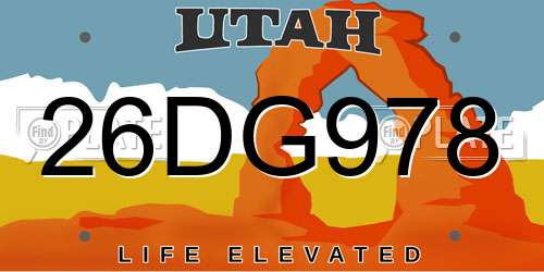 26DG978 Utah License Plate