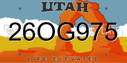26OG975 Utah License Plate