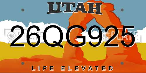 26QG925 Utah License Plate