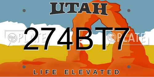 274BT7 Utah License Plate