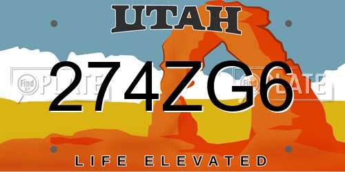 274ZG6 Utah License Plate