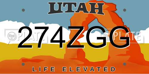 274ZGG Utah License Plate