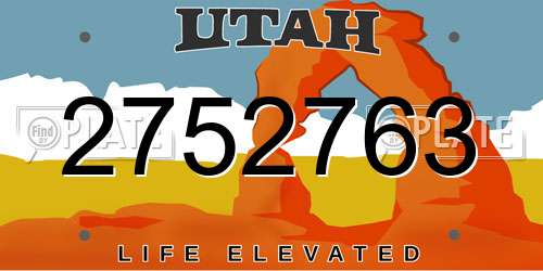 2752763 Utah License Plate