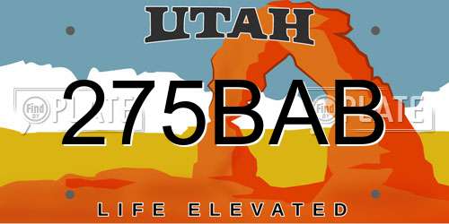 275BAB Utah License Plate