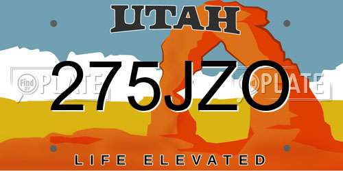 275JZO Utah License Plate
