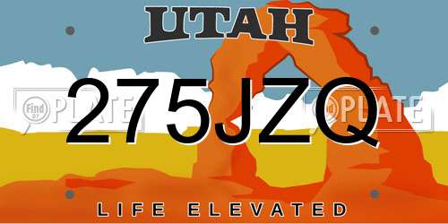 275JZQ Utah License Plate