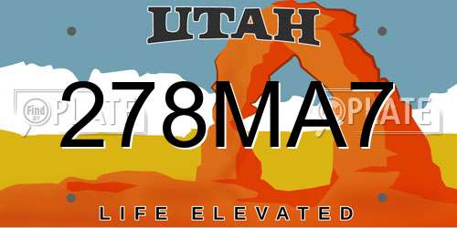 278MA7 Utah License Plate
