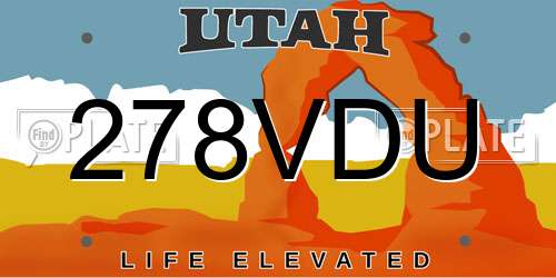 278VDU Utah License Plate