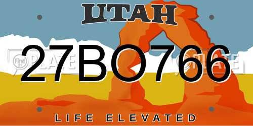 27BO766 Utah License Plate