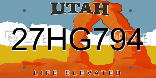 27HG794 Utah License Plate