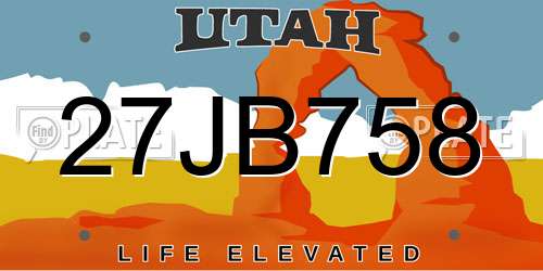 27JB758 Utah License Plate