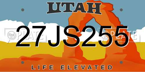 27JS255 Utah License Plate