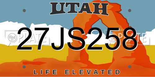 27JS258 Utah License Plate